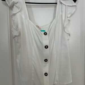 White Ruffled Button-Down Women's Top